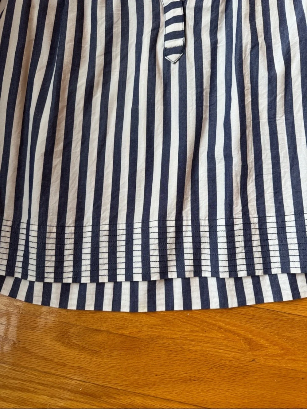 Anthropologie Navy and White Striped Puff Sleeve Blouse